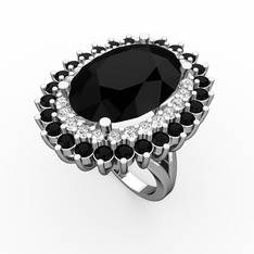 Neşe Yüzük - Siyah zirkon ve swarovski 8 ayar beyaz altın yüzük #1ppjmqg