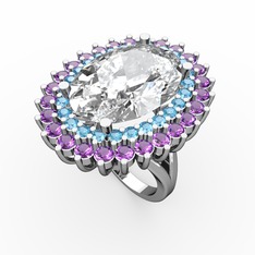 Neşe Yüzük - Beyaz zirkon, akuamarin ve ametist 925 ayar gümüş yüzük #1q7hsjd