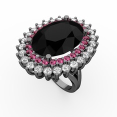Neşe Yüzük - Siyah zirkon, rodolit garnet ve beyaz zirkon 925 ayar siyah rodyum kaplama gümüş yüzük #1q974nh