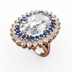 Neşe Yüzük - Swarovski ve lab safir 8 ayar rose altın yüzük #1qdh7u7