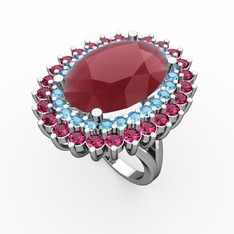 Neşe Yüzük - Kök yakut, akuamarin ve rodolit garnet 925 ayar gümüş yüzük #1qgpapb