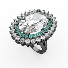 Neşe Yüzük - Beyaz zirkon, yeşil kuvars ve pırlanta 925 ayar siyah rodyum kaplama gümüş yüzük (1.56 karat) #1qr2jsw