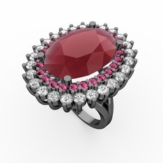 Neşe Yüzük - Kök yakut, rodolit garnet ve beyaz zirkon 925 ayar siyah rodyum kaplama gümüş yüzük #1qusg80