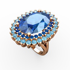 Akuamarin ve lab safir 18 ayar rose altın yüzük