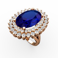 Lab safir, swarovski ve pırlanta 8 ayar rose altın yüzük (1.56 karat)