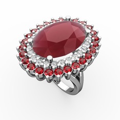 Neşe Yüzük - Kök yakut, pırlanta ve garnet 14 ayar beyaz altın yüzük (0.936 karat) #1r98mnq