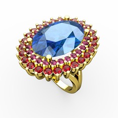 Akuamarin, rodolit garnet ve garnet 14 ayar altın yüzük