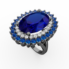 Neşe Yüzük - Lab safir ve swarovski 925 ayar siyah rodyum kaplama gümüş yüzük #1rfs4iz