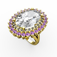Swarovski, dumanlı kuvars ve ametist 14 ayar altın yüzük