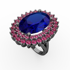 Lab safir ve rodolit garnet 925 ayar siyah rodyum kaplama gümüş yüzük