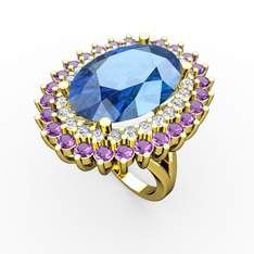 Neşe Yüzük - Akuamarin, swarovski ve ametist 8 ayar altın yüzük #1rkpst9