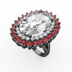 Neşe Yüzük - Beyaz zirkon, swarovski ve garnet 925 ayar siyah rodyum kaplama gümüş yüzük #1rr7a9q