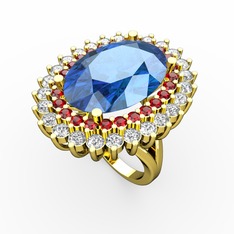 Akuamarin, garnet ve pırlanta 14 ayar altın yüzük (1.56 karat)