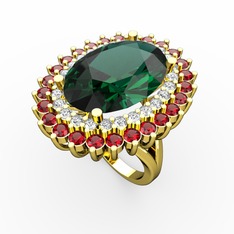 Neşe Yüzük - Yeşil kuvars, pırlanta ve garnet 14 ayar altın yüzük (0.936 karat) #1sh55e