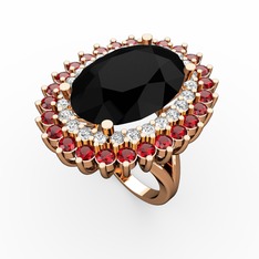 Siyah zirkon, swarovski ve garnet 8 ayar rose altın yüzük