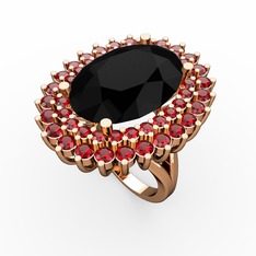 Siyah zirkon ve garnet 18 ayar rose altın yüzük