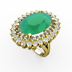 Kök zümrüt, dumanlı kuvars ve pırlanta 14 ayar altın yüzük (1.56 karat)