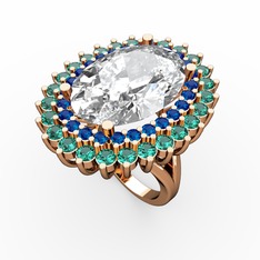 Neşe Yüzük - Swarovski, lab safir ve yeşil kuvars 8 ayar rose altın yüzük #1te7e98
