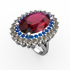 Neşe Yüzük - Rodolit garnet, lab safir ve dumanlı kuvars 18 ayar beyaz altın yüzük #1teq75d