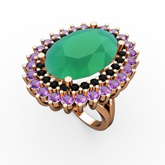 Neşe Yüzük - Kök zümrüt, siyah zirkon ve ametist 925 ayar rose altın kaplama gümüş yüzük #1tfpx7c