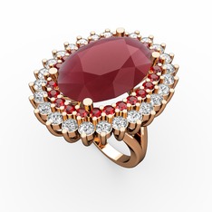 Neşe Yüzük - Kök yakut, garnet ve beyaz zirkon 8 ayar rose altın yüzük #1tjl61u
