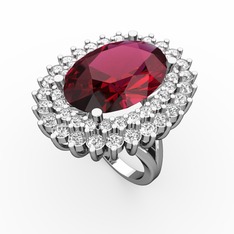 Neşe Yüzük - Rodolit garnet, swarovski ve beyaz zirkon 18 ayar beyaz altın yüzük #1tklsgq