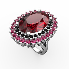 Garnet, siyah zirkon ve rodolit garnet 14 ayar beyaz altın yüzük