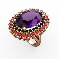 Neşe Yüzük - Ametist, siyah zirkon ve garnet 18 ayar rose altın yüzük #1tqg45p