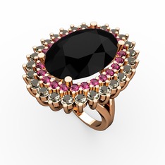 Siyah zirkon, rodolit garnet ve dumanlı kuvars 8 ayar rose altın yüzük