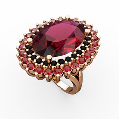Neşe Yüzük - Rodolit garnet, siyah zirkon ve garnet 14 ayar rose altın yüzük #1ty8o98