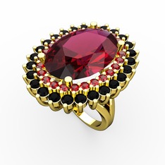 Neşe Yüzük - Rodolit garnet, garnet ve siyah zirkon 8 ayar altın yüzük #1ubzt7l