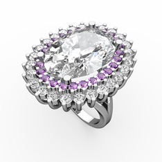Neşe Yüzük - Swarovski, ametist ve pırlanta 14 ayar beyaz altın yüzük (1.56 karat) #1uor0gl