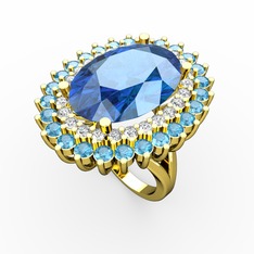 Akuamarin ve pırlanta 925 ayar altın kaplama gümüş yüzük (0.936 karat)