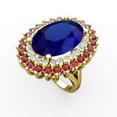 Neşe Yüzük - Lab safir, beyaz zirkon ve garnet 14 ayar altın yüzük #1uyld53