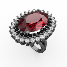 Neşe Yüzük - Garnet, siyah zirkon ve swarovski 925 ayar siyah rodyum kaplama gümüş yüzük #1v07flq