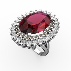 Rodolit garnet, dumanlı kuvars ve swarovski 925 ayar gümüş yüzük