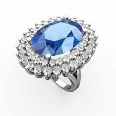 Akuamarin, swarovski ve pırlanta 925 ayar gümüş yüzük (1.56 karat)