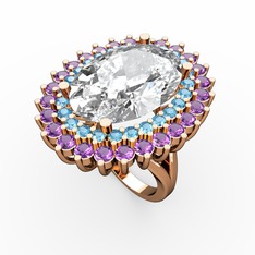 Neşe Yüzük - Swarovski, akuamarin ve ametist 8 ayar rose altın yüzük #1vjjbh7