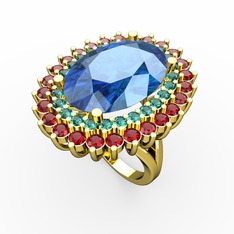 Neşe Yüzük - Akuamarin, yeşil kuvars ve garnet 8 ayar altın yüzük #1vm7jmi