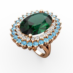 Yeşil kuvars, pırlanta ve akuamarin 18 ayar rose altın yüzük (0.936 karat)