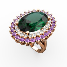 Neşe Yüzük - Yeşil kuvars, swarovski ve ametist 14 ayar rose altın yüzük #1vo230p