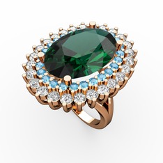 Neşe Yüzük - Yeşil kuvars, akuamarin ve swarovski 14 ayar rose altın yüzük #1vumhxy