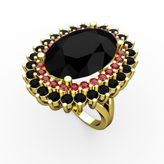 Neşe Yüzük - Siyah zirkon ve garnet 925 ayar altın kaplama gümüş yüzük #1vzbtnp