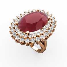 Neşe Yüzük - Kök yakut, beyaz zirkon ve swarovski 14 ayar rose altın yüzük #1w5xndr