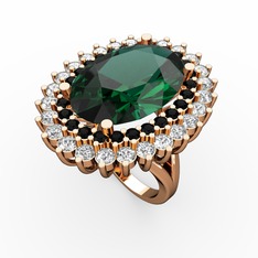 Yeşil kuvars, siyah zirkon ve swarovski 14 ayar rose altın yüzük