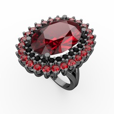 Neşe Yüzük - Garnet ve siyah zirkon 925 ayar siyah rodyum kaplama gümüş yüzük #1wou3su