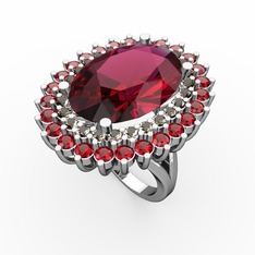Rodolit garnet, dumanlı kuvars ve garnet 14 ayar beyaz altın yüzük