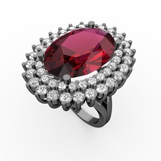Neşe Yüzük - Rodolit garnet, pırlanta ve beyaz zirkon 925 ayar siyah rodyum kaplama gümüş yüzük (0.936 karat) #1xcclwp