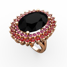 Siyah zirkon, rodolit garnet ve garnet 8 ayar rose altın yüzük