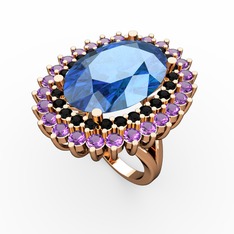 Neşe Yüzük - Akuamarin, siyah zirkon ve ametist 925 ayar rose altın kaplama gümüş yüzük #1xpgz8